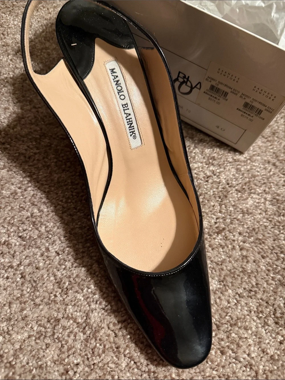 Manolo Blahnik Black Patent Slingback Block Heels